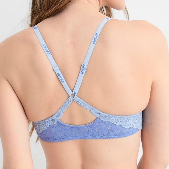 🩵AERIE REAL HAPPY DEMI LIGHTLY LINED LACE BRA SIZE 34D - Picture 2 of 11
